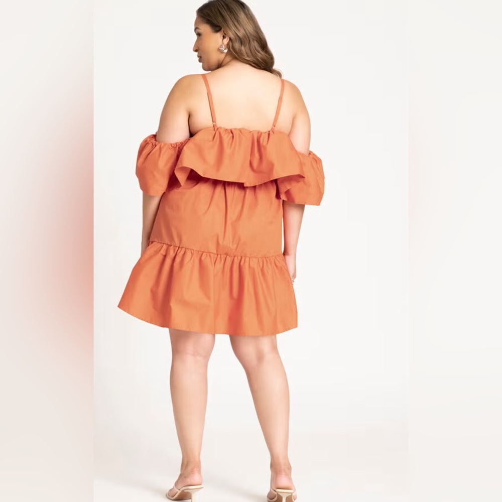 Orange Ruffle Off-Shoulder Dress - Picture 2 of 6